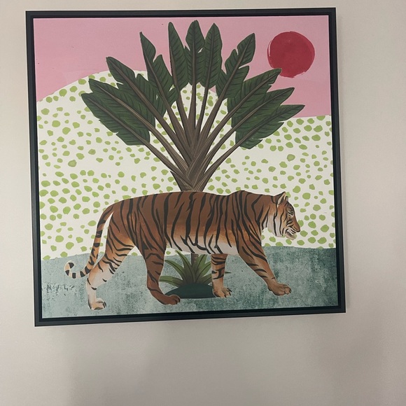Tiger Wall Art with Green and Pink Accents